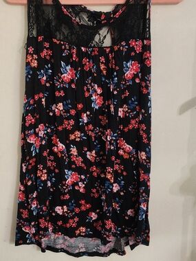 Mauve Floral Sleeveless Tank with Lace Back - Size 3X